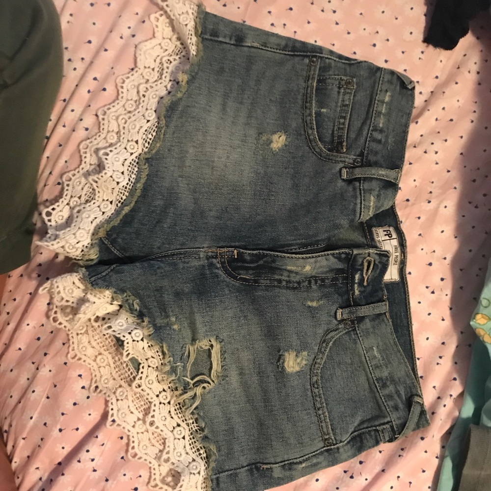 Free People denim lace shorts
